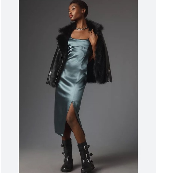 Maeve Square-Neck Satin Stretch Midi Dress - Picture 2 of 15